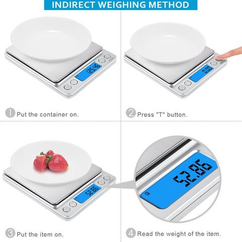AMIR digital kitchen scale two trays provide protective surface and extra measuring space.