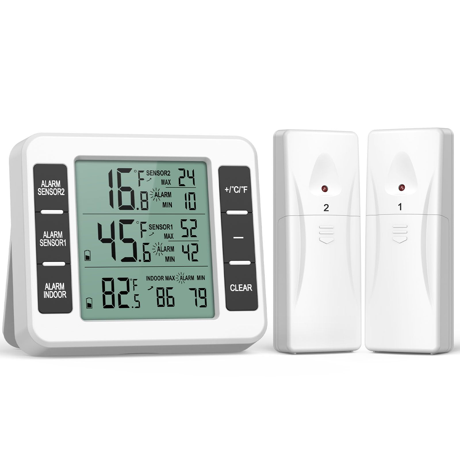 AMIR refrigerator thermometer display with large LCD for easy reading.