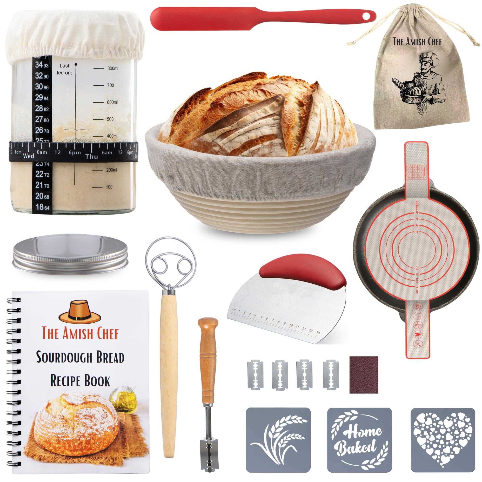 The Amish Chef sourdough starter jar with temperature strip for precise fermentation