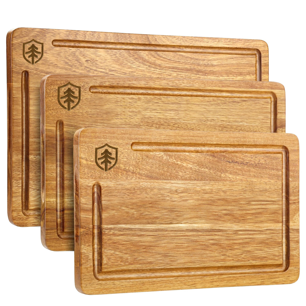 Amitlimate acacia cutting board set, large 17x11 with juice groove and built-in handle.