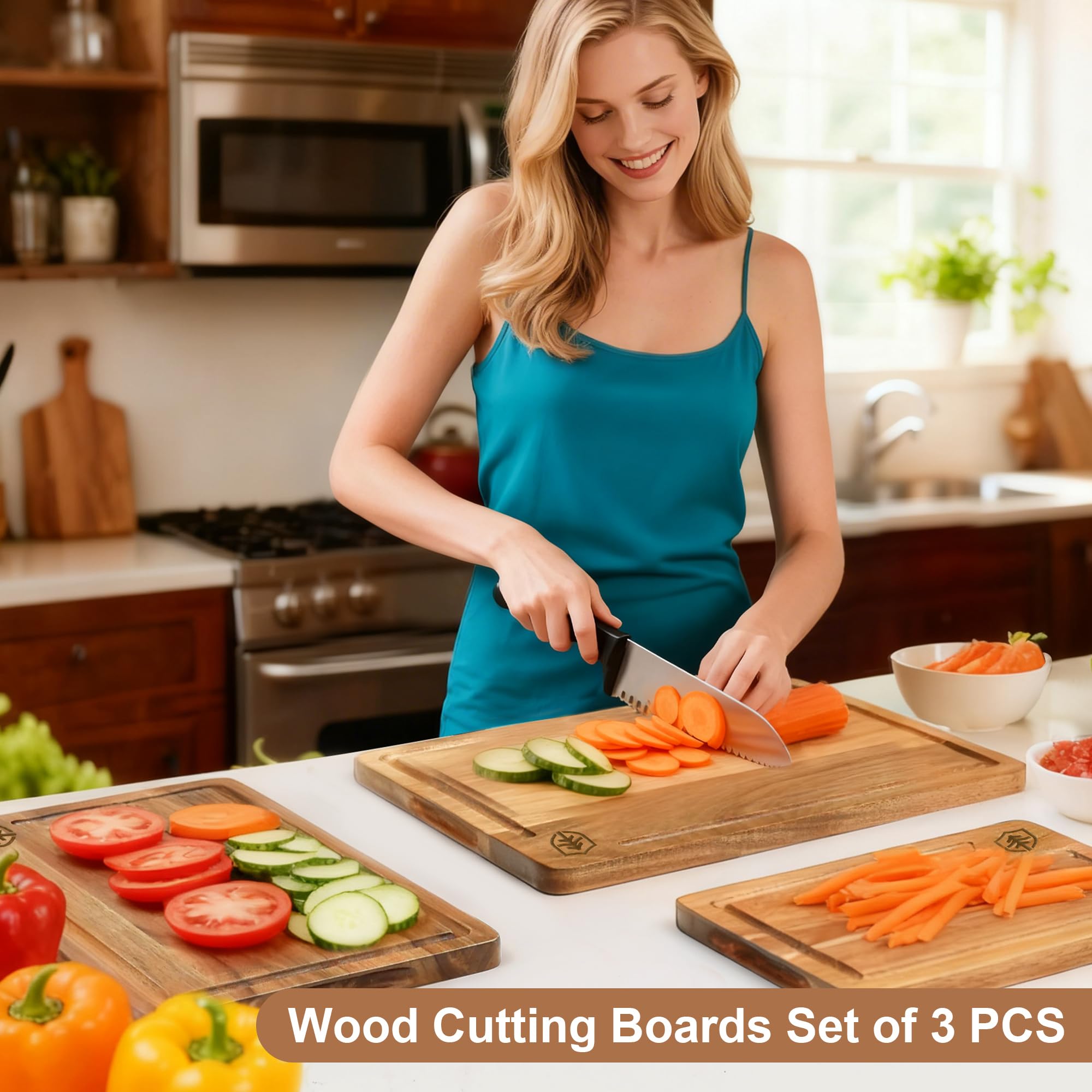 Amitlimate acacia cutting board medium 14x9 ideal for vegetables and meats.
