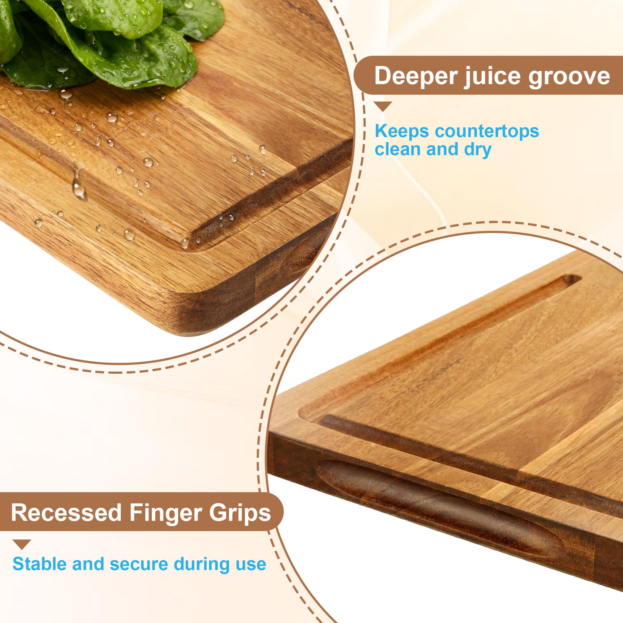 Amitlimate built-in handle cutting board with juice groove keeps counters clean.