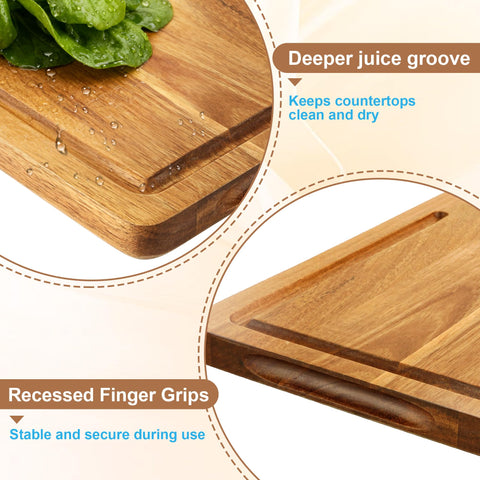 Amitlimate built-in handle cutting board with juice groove keeps counters clean.