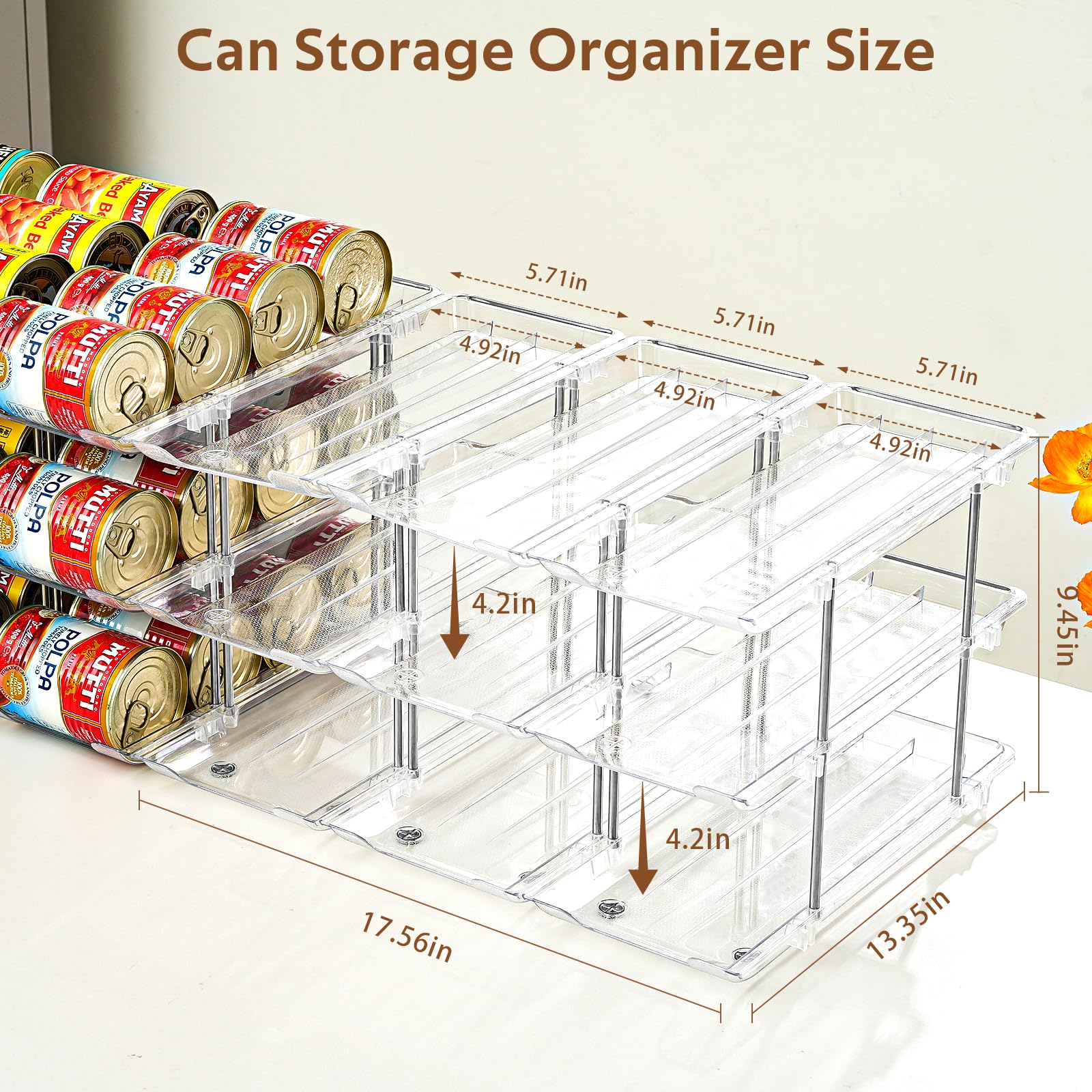 Close-up of rolling slope on Amllas rack ensuring easy access to cans