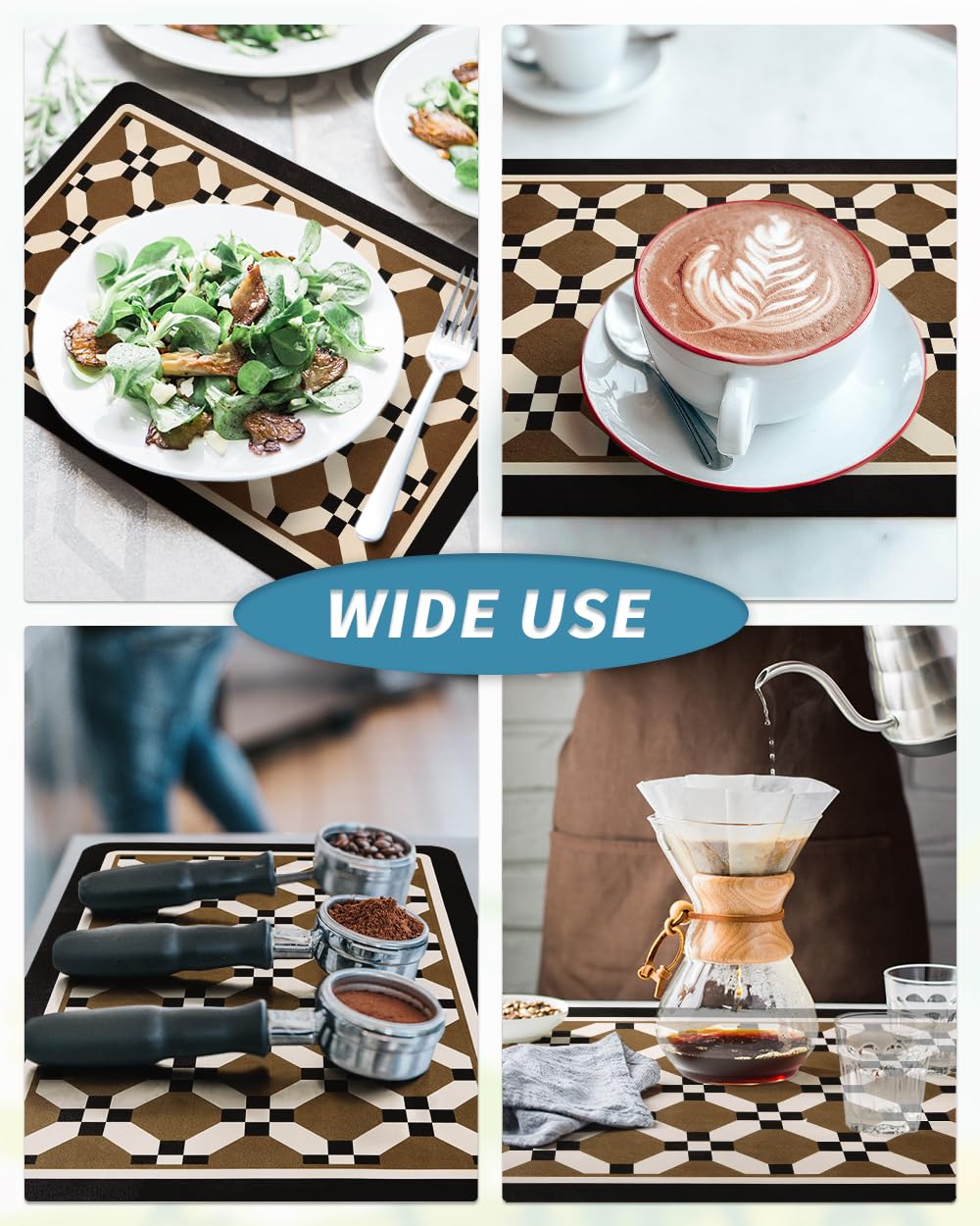 AMOAMI coffee mat fits neatly under most coffee makers for easy setup.