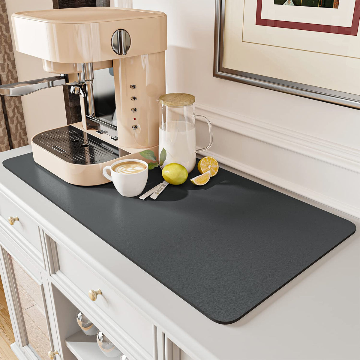 AMOAMI Coffee Mat showing stain-hiding surface on a counter