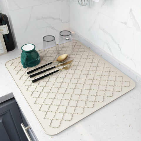 AMOAMI beige dish drying mat on counter absorbs water quickly