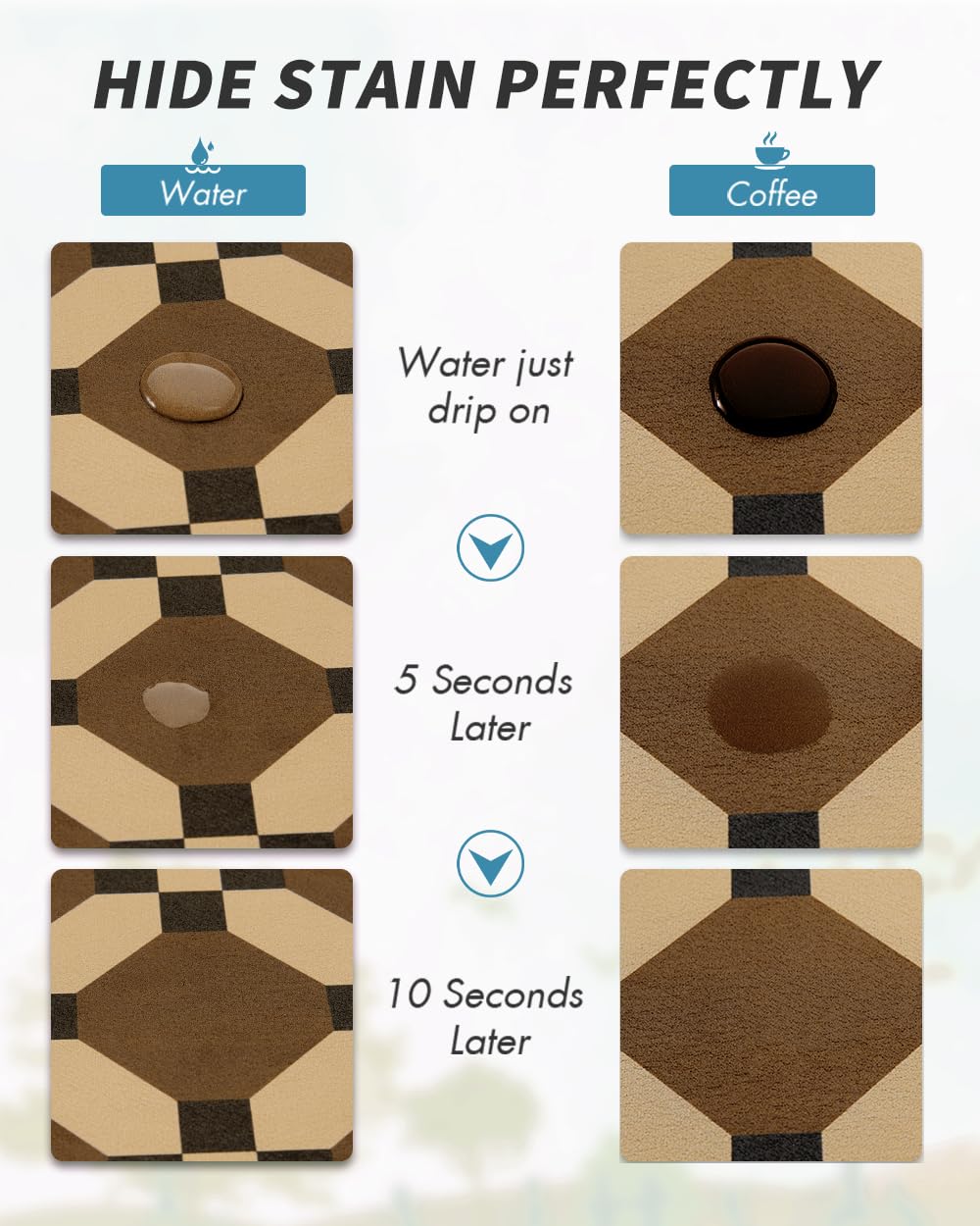 AMOAMI rubber-backed coffee mat prevents moisture from seeping onto the counter.