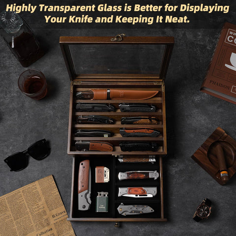 amoard two-tier knife display case highlights long daggers neatly
