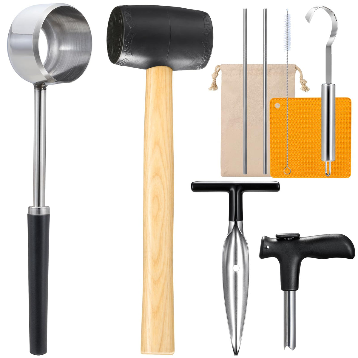 AMOHEE coconut opener set in stainless steel enables quick, clean coconut water extraction