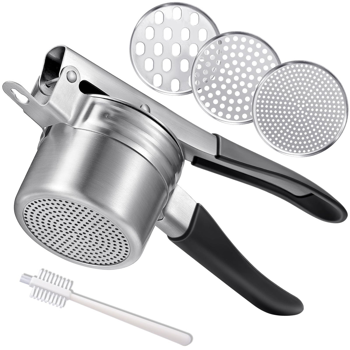 AMOHEE potato ricer showing 15oz capacity for quick, fluffy mashes.