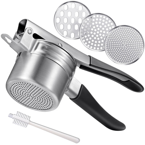 AMOHEE potato ricer showing 15oz capacity for quick, fluffy mashes.