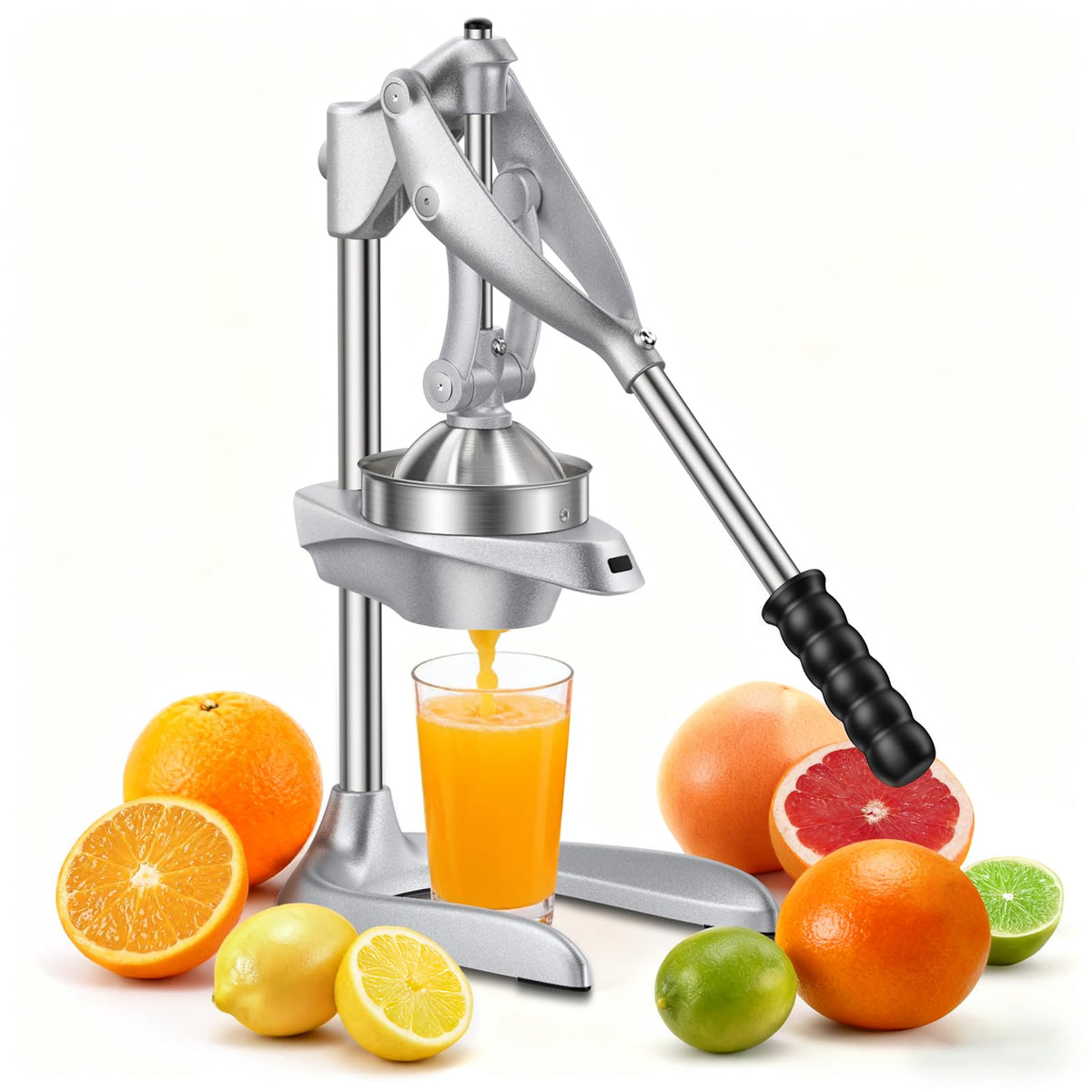 AMOHEE manual juicer with orange cone for fresh citrus extraction.