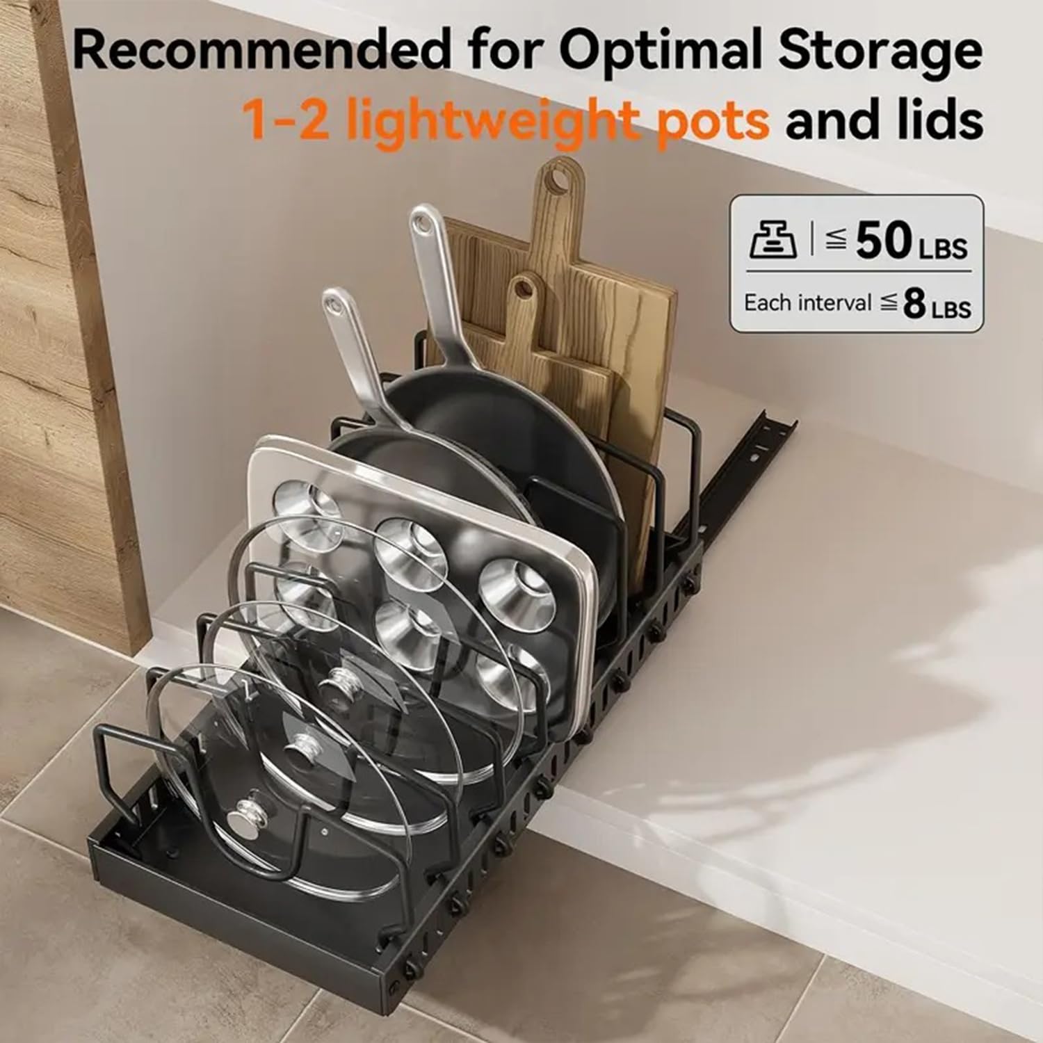 AmoiChic adjustable dividers in use to separate pans by size.