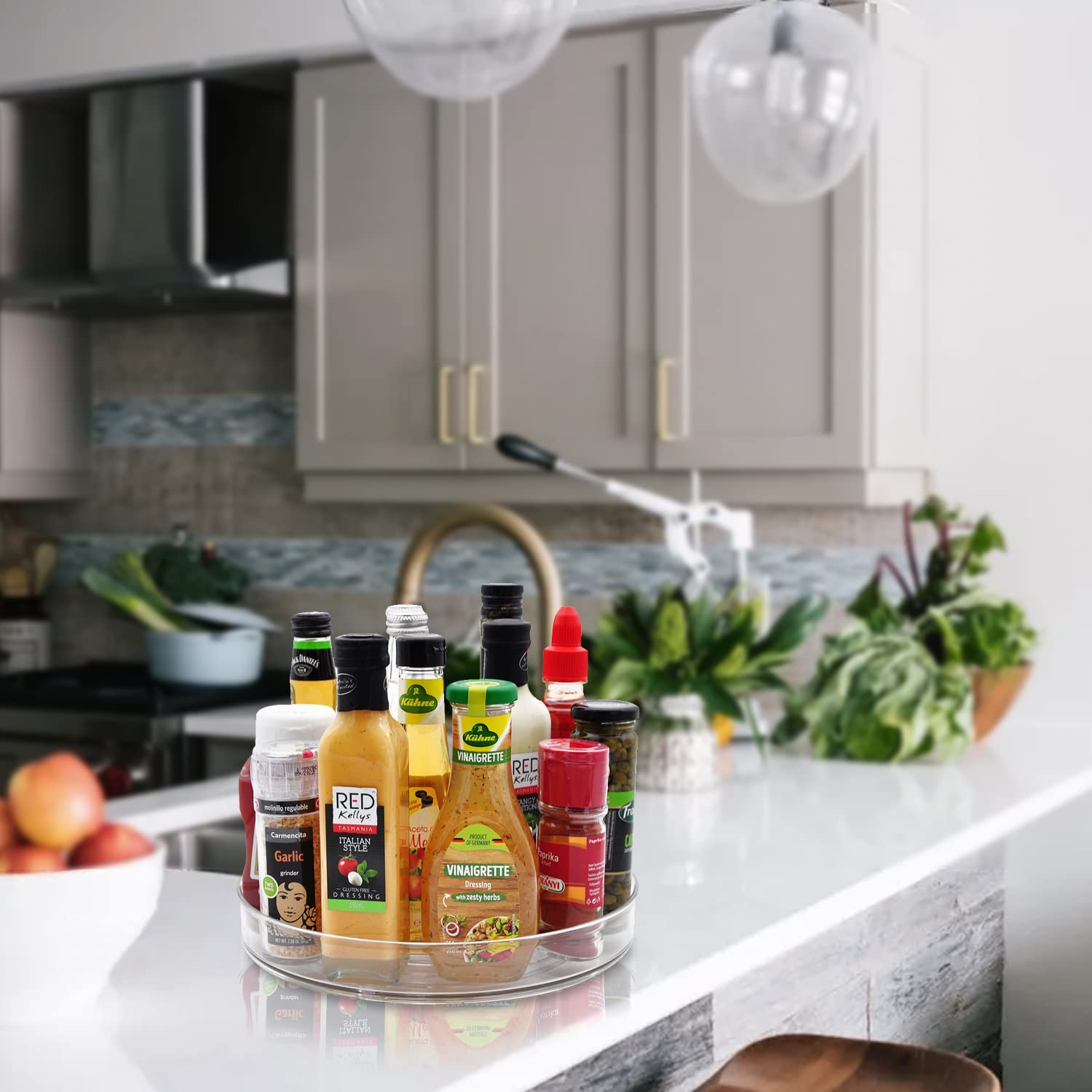 amolliar spice condiment organizer 360 spinner simplifies pantry access to jars and bottles.
