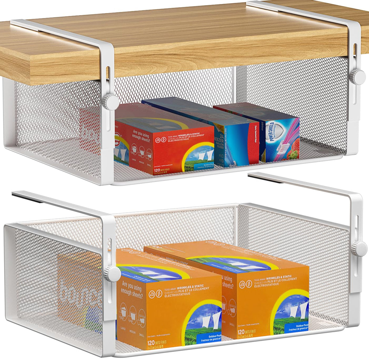 AmonHouseware 2-pack under-shelf basket in cabinet adds extra organized storage space