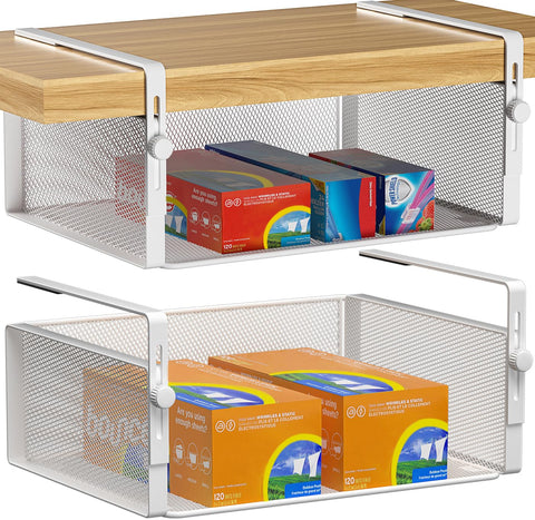 AmonHouseware 2-pack under-shelf basket in cabinet adds extra organized storage space