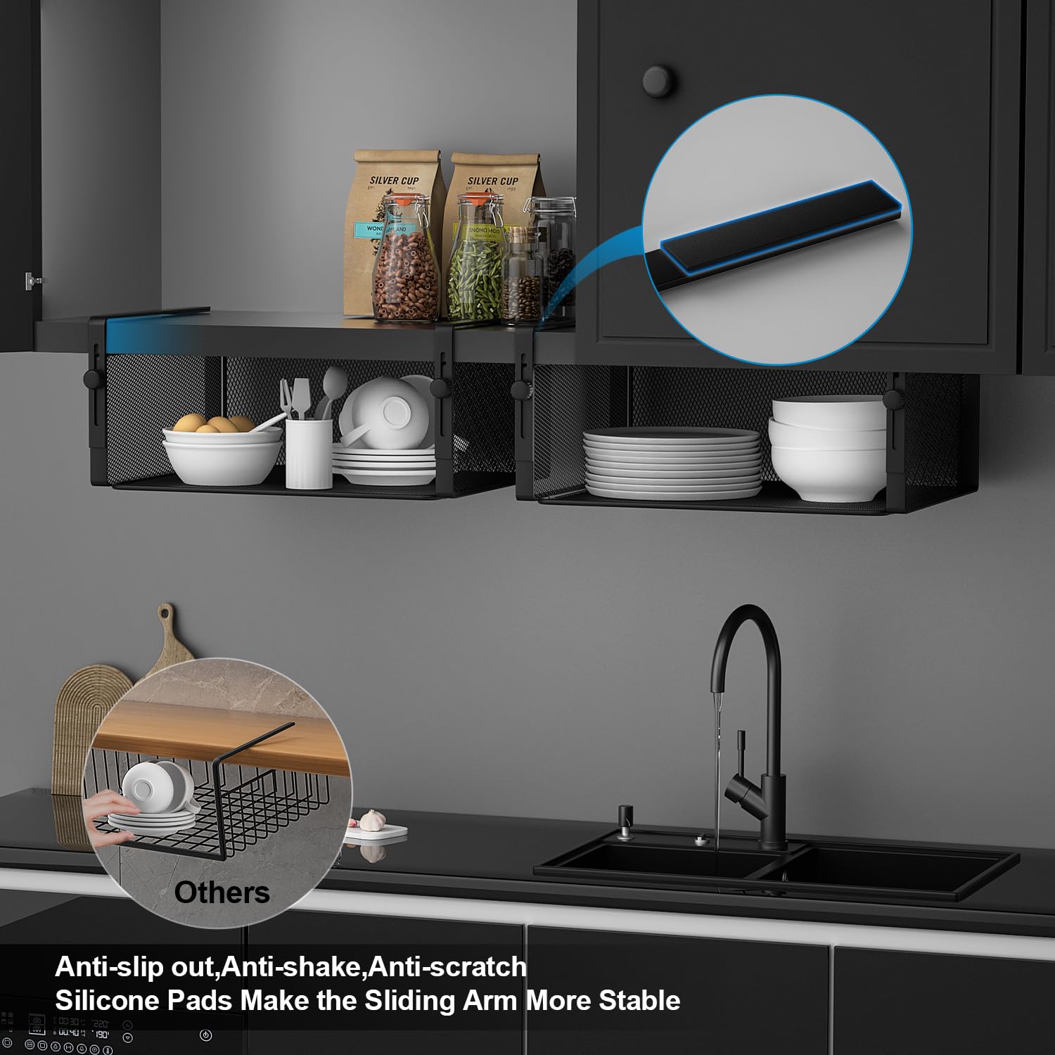 AmonHouseware standard-size basket fits most cabinets with adjustable height.