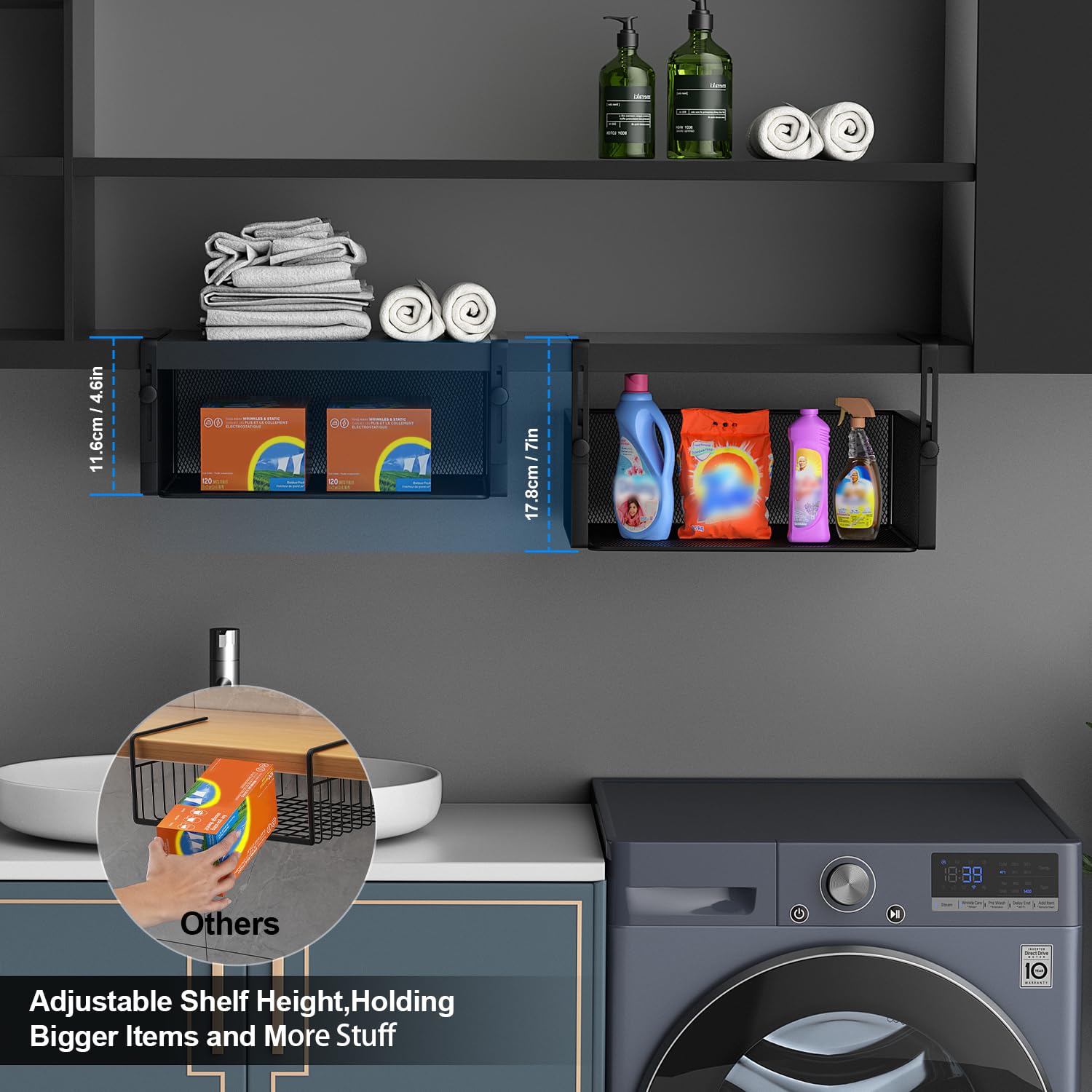 AmonHouseware reinforced arm widens to 13mm for stable storage.