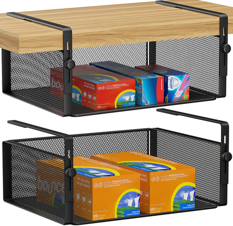 AmonHouseware under-shelf basket in black for extra cabinet storage.