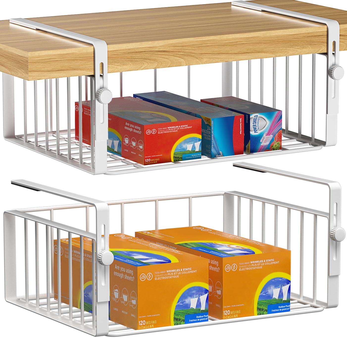 AmonHouseware under shelf basket front view showing spacious pantry storage.