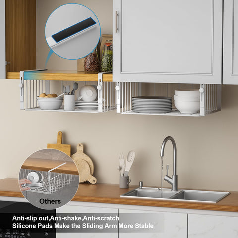 In-cabinet use with larger items like cans and bottles organized neatly.