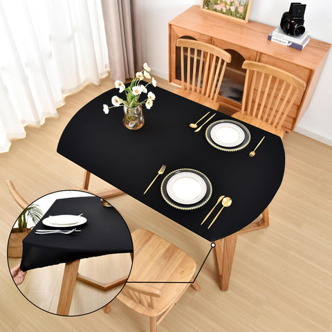 Amonsa oval tablecloth with elastic edge on a 42x60 inch table for a secure fit.