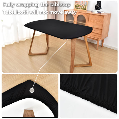 Amonsa stretchy fabric oval tablecloth enables quick setup and smooth transitions.