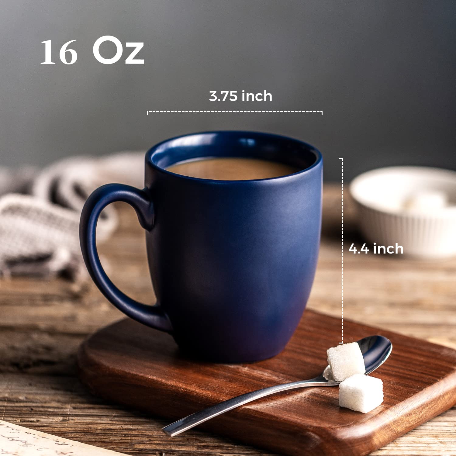 AmorArc 16oz mugs set 6 matte blue side view stable base and modern design