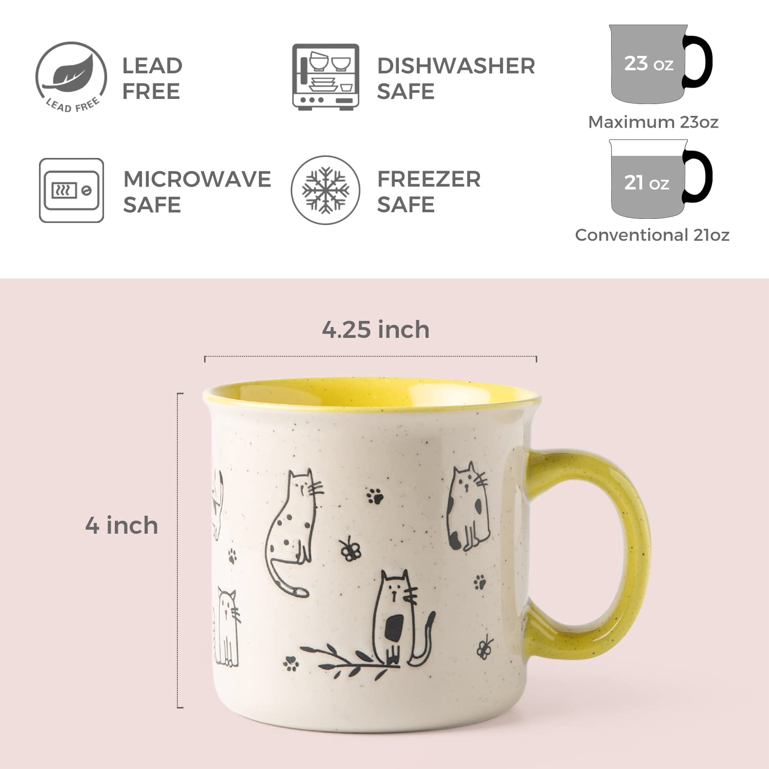 AmorArc 22oz mug displayed in kitchen with glossy glaze and large capacity