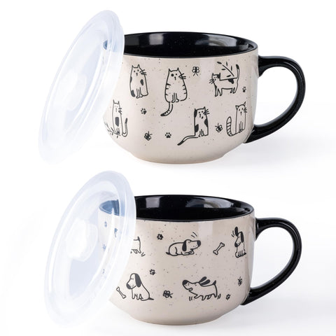AmorArc 32oz ceramic soup mug with lid and handle for easy serving