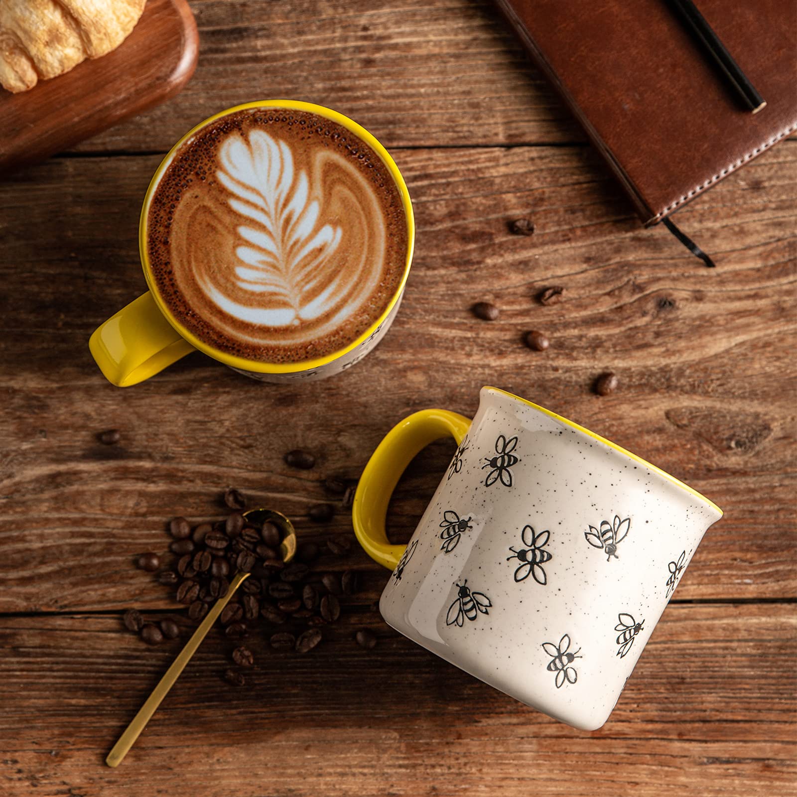 AmorArc ceramic mug on a table, showcasing a modern design ideal for home or office use.