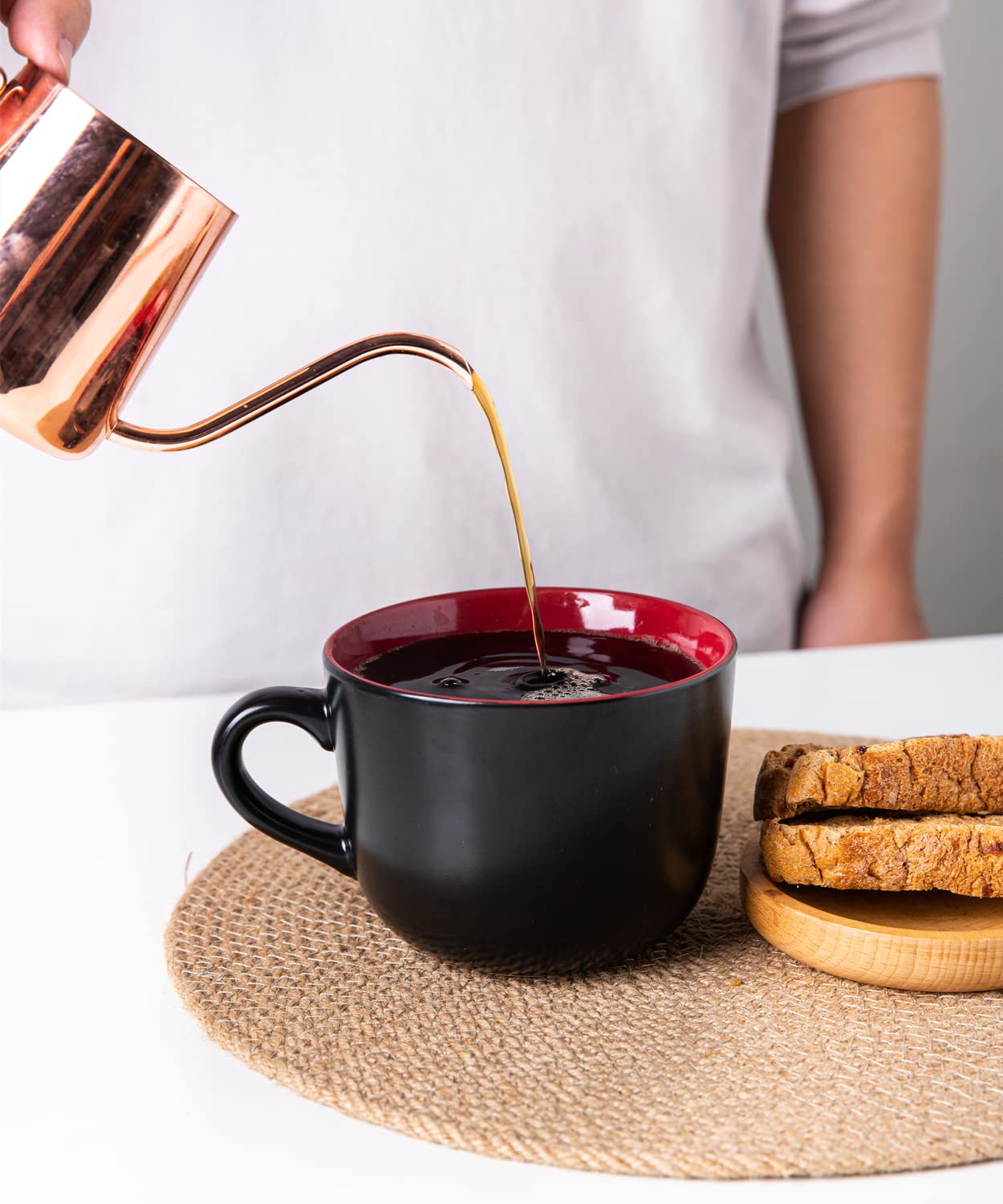 AmorArc colorful multi-glaze mugs add cheerful flair to breakfasts.