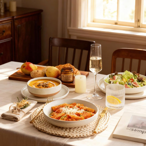 AmorArc dishwasher and microwave safe stoneware design for easy weeknight meals.