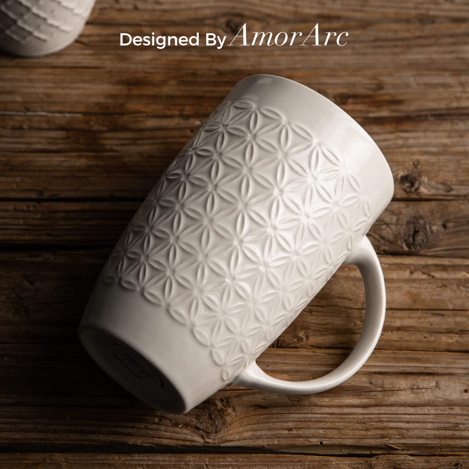 AmorArc mug highlighting dishwasher and microwave safety features