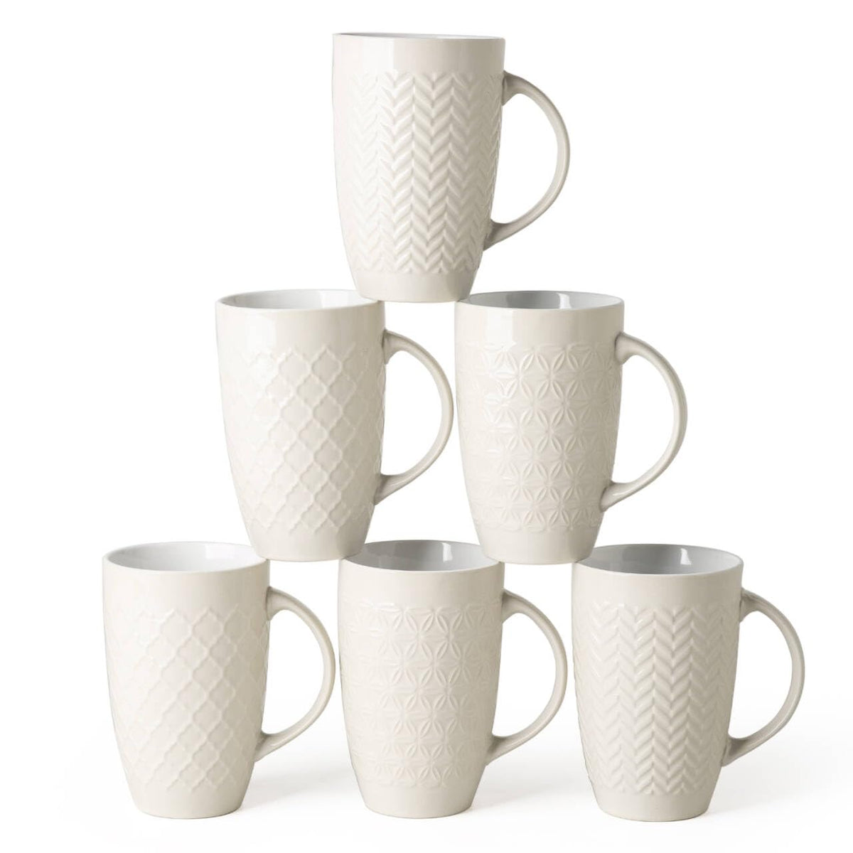 AmorArc extra-large coffee mugs set of six with textured beige patterns for daily beverages
