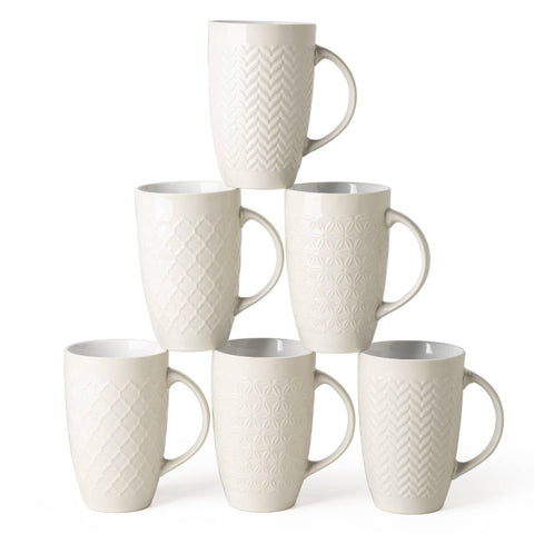 AmorArc extra-large coffee mugs set of six with textured beige patterns for daily beverages