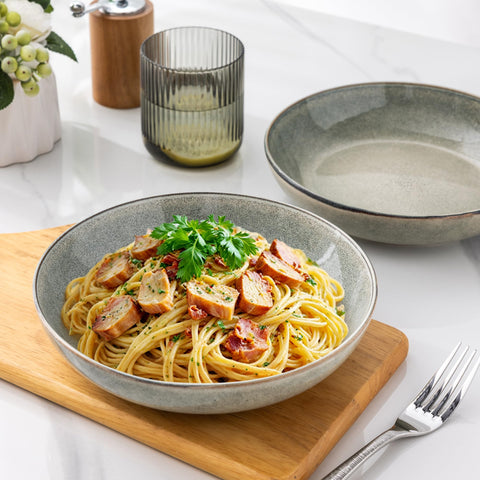 AmorArc family dinner table with durable pasta bowls.