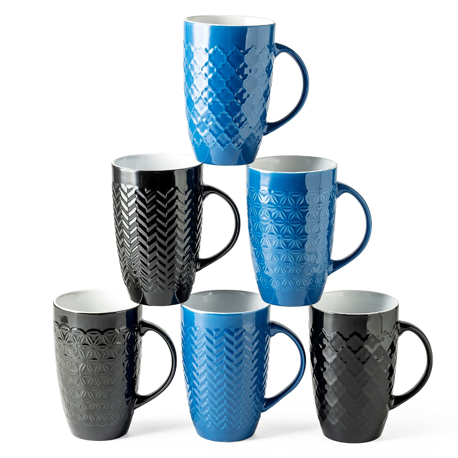 AmorArc large 20oz coffee mugs set of six with geometric patterns, ideal for daily use