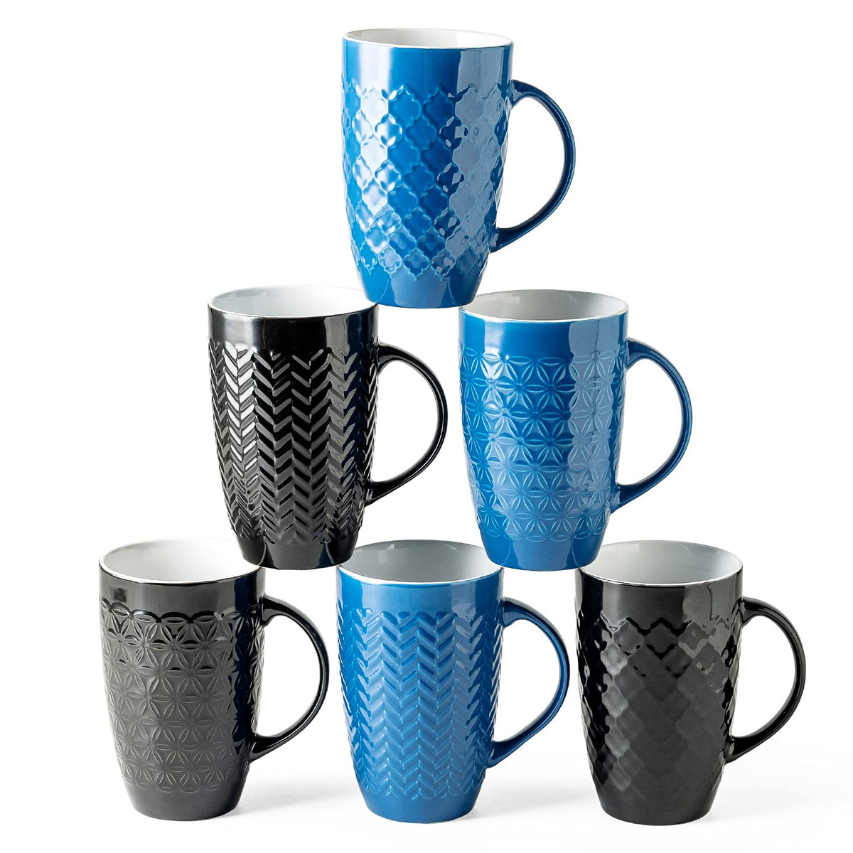 AmorArc large 20oz coffee mugs set of six with geometric patterns, ideal for daily use