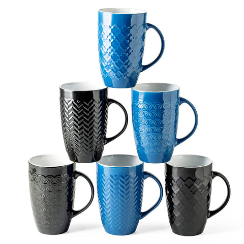 AmorArc large 20oz coffee mugs set of six with geometric patterns, ideal for daily use
