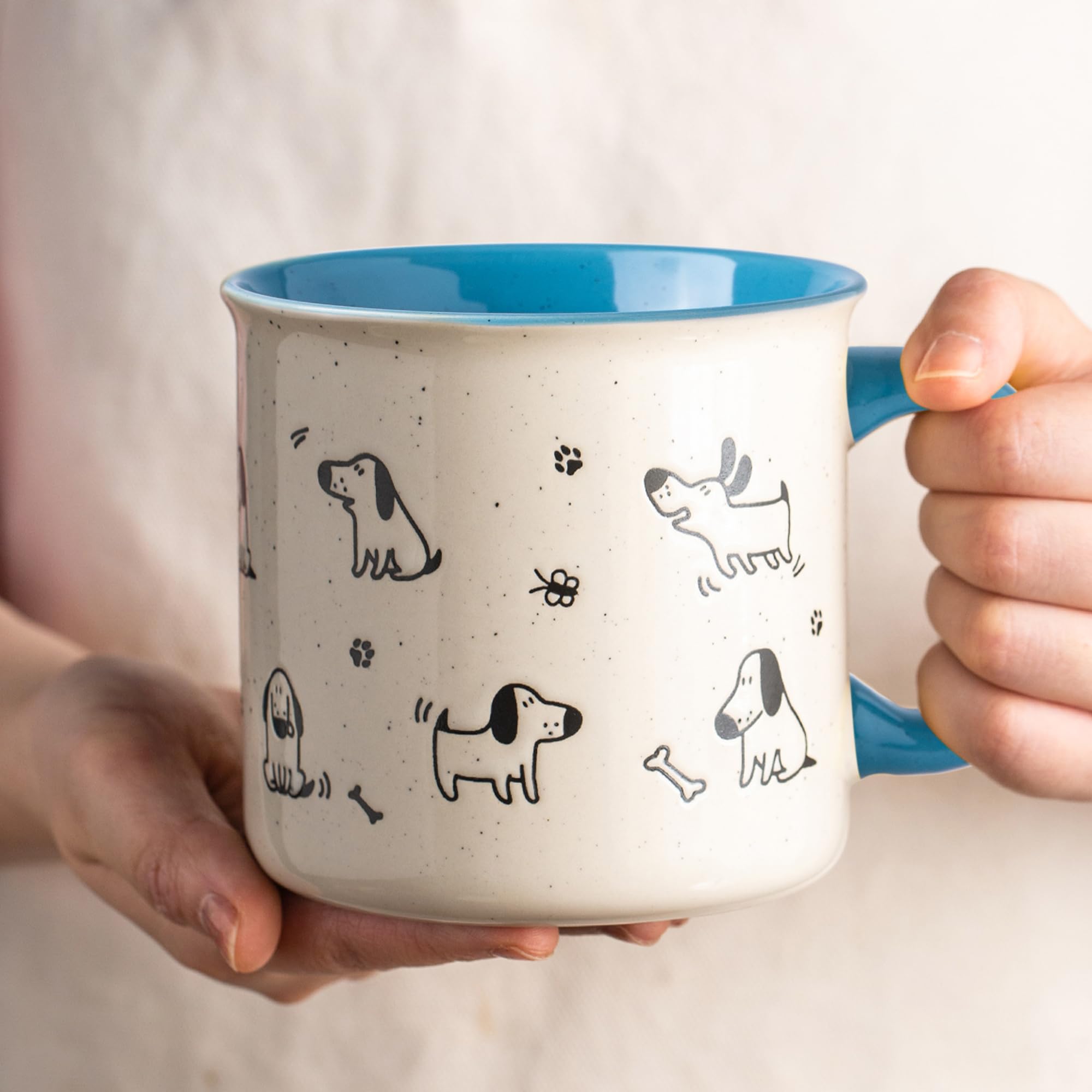 AmorArc oversized mug with big handle in blue for comfortable grip.