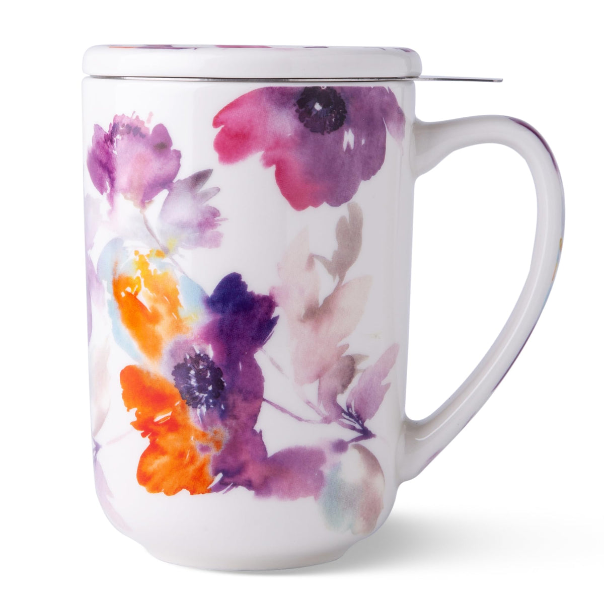 AmorArc porcelain tea mug with infuser and lid for loose-leaf brewing
