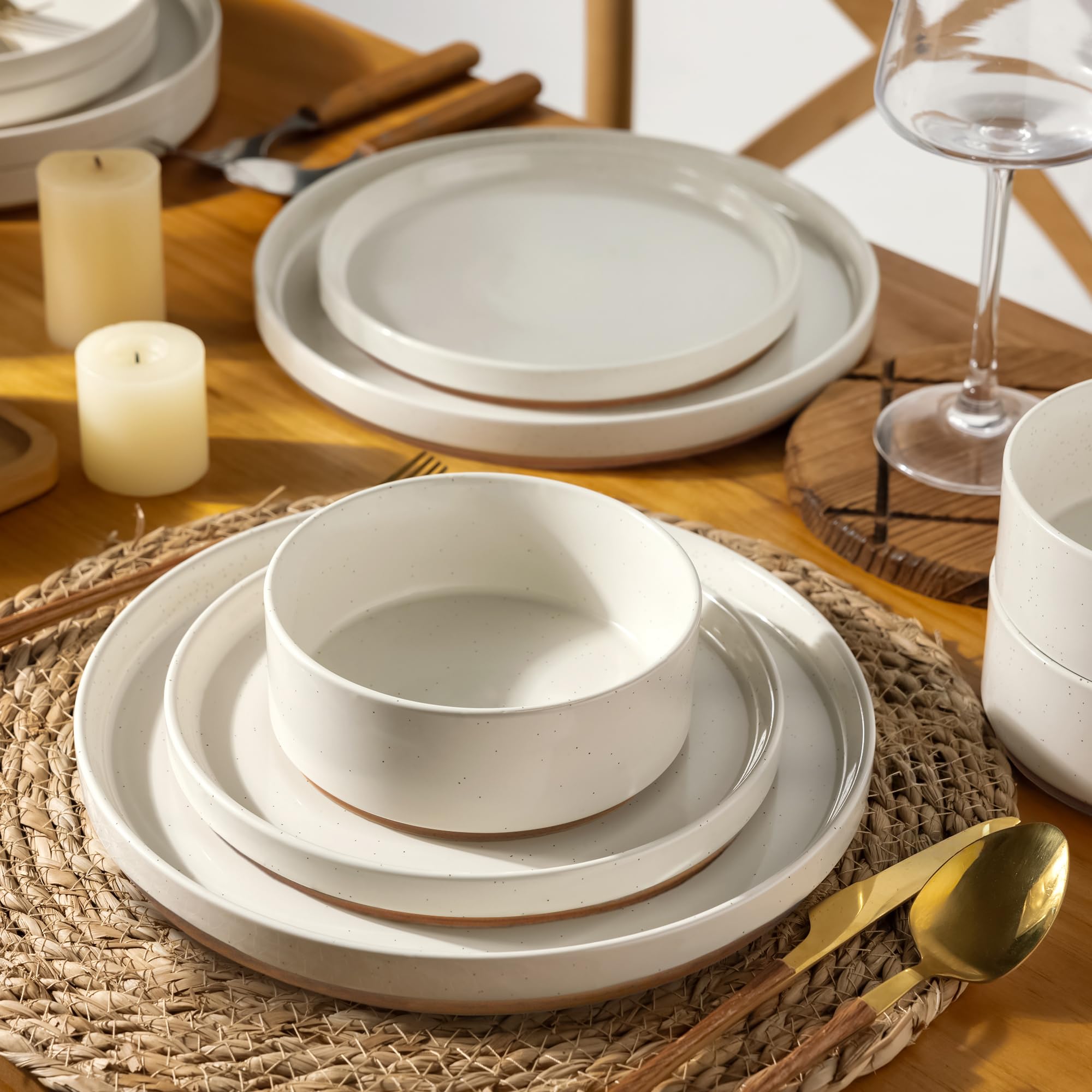 AmorArc stackable dinnerware saves cabinet space in modern kitchens.