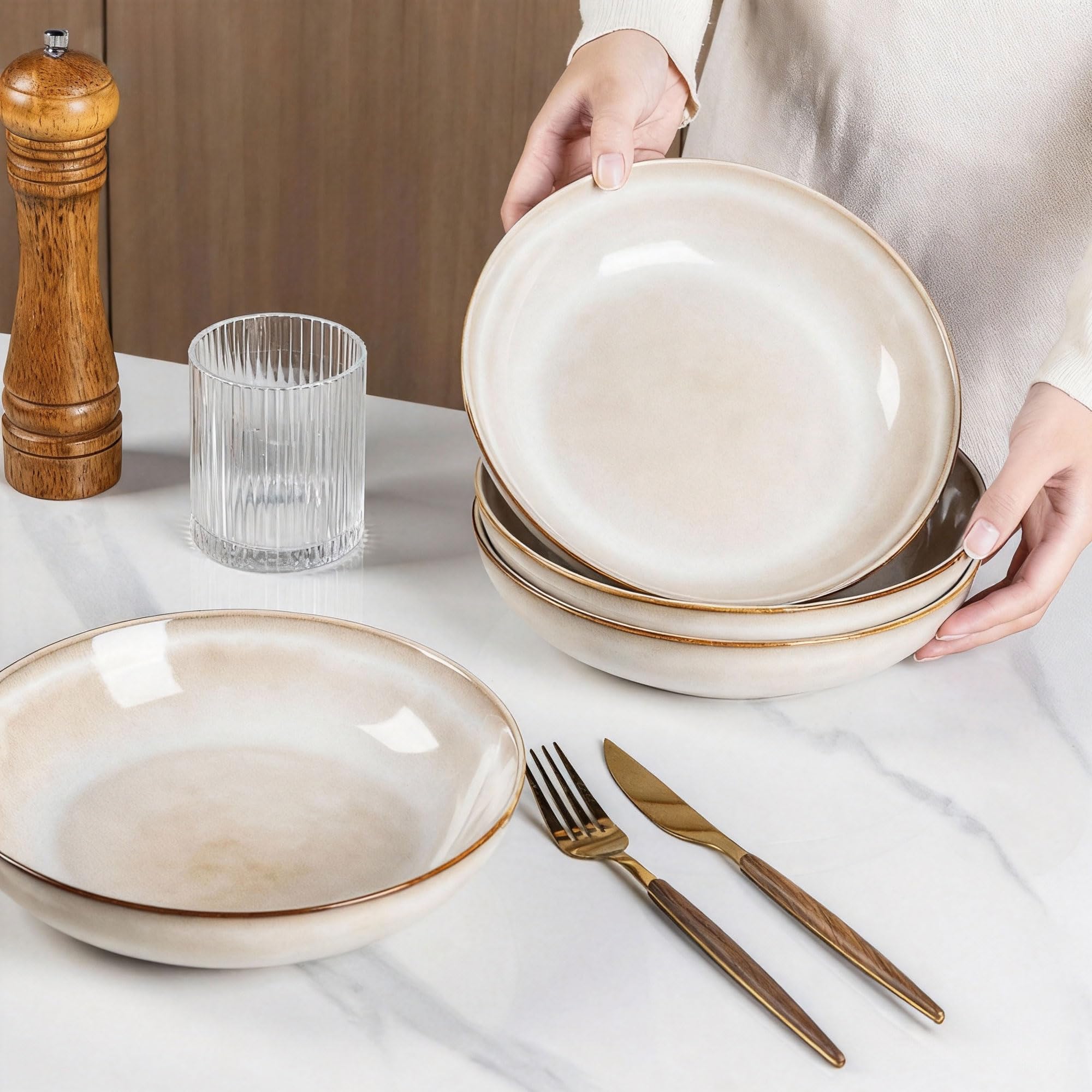 AmorArc stackable pasta bowls save cabinet space and simplify storage