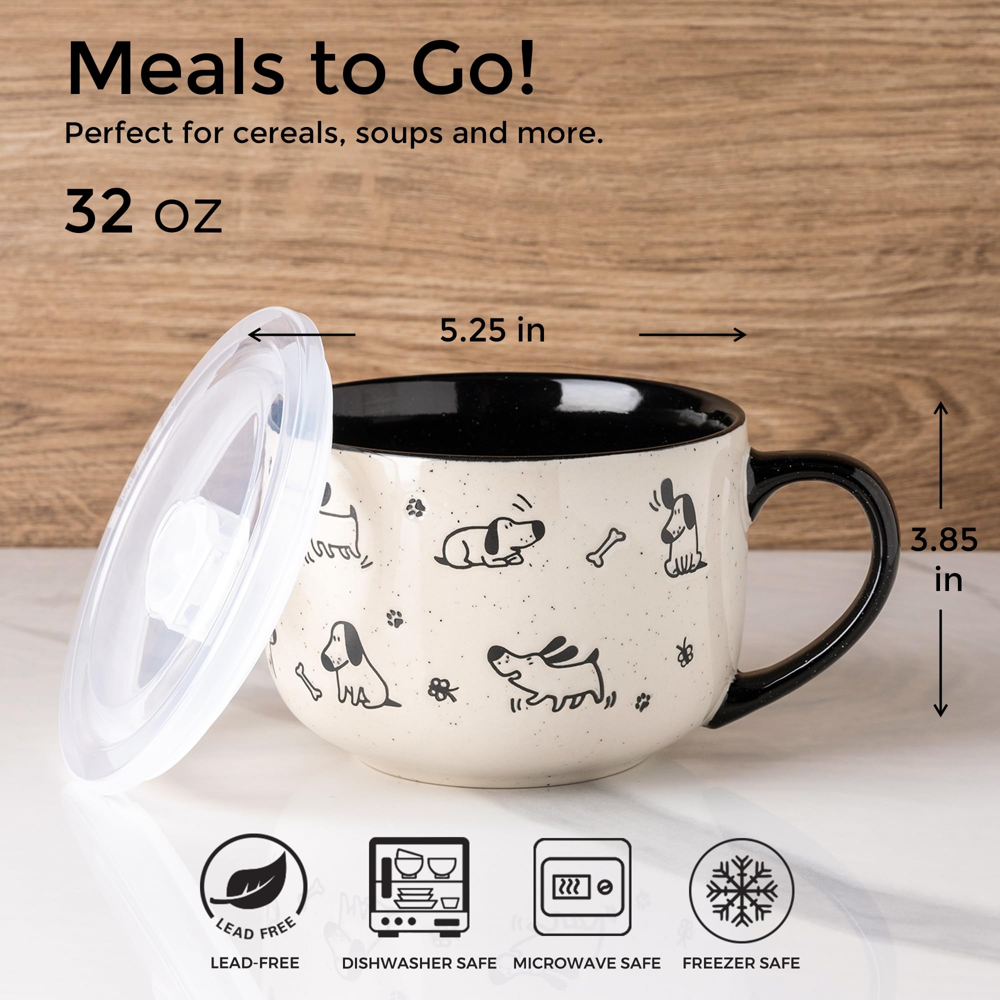 AmorArc stoneware bowls with dog and cat patterns for charming tableware