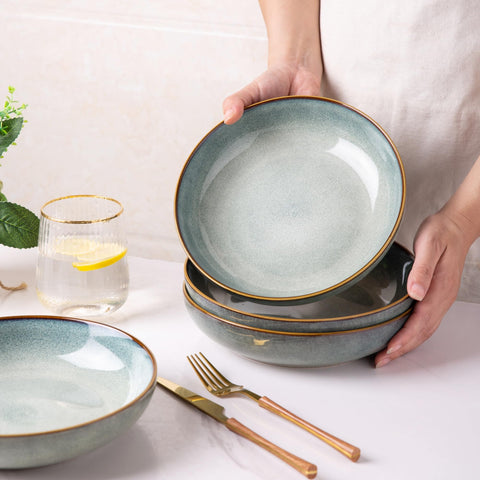AmorArc tabletop dining display featuring ocean glaze bowls