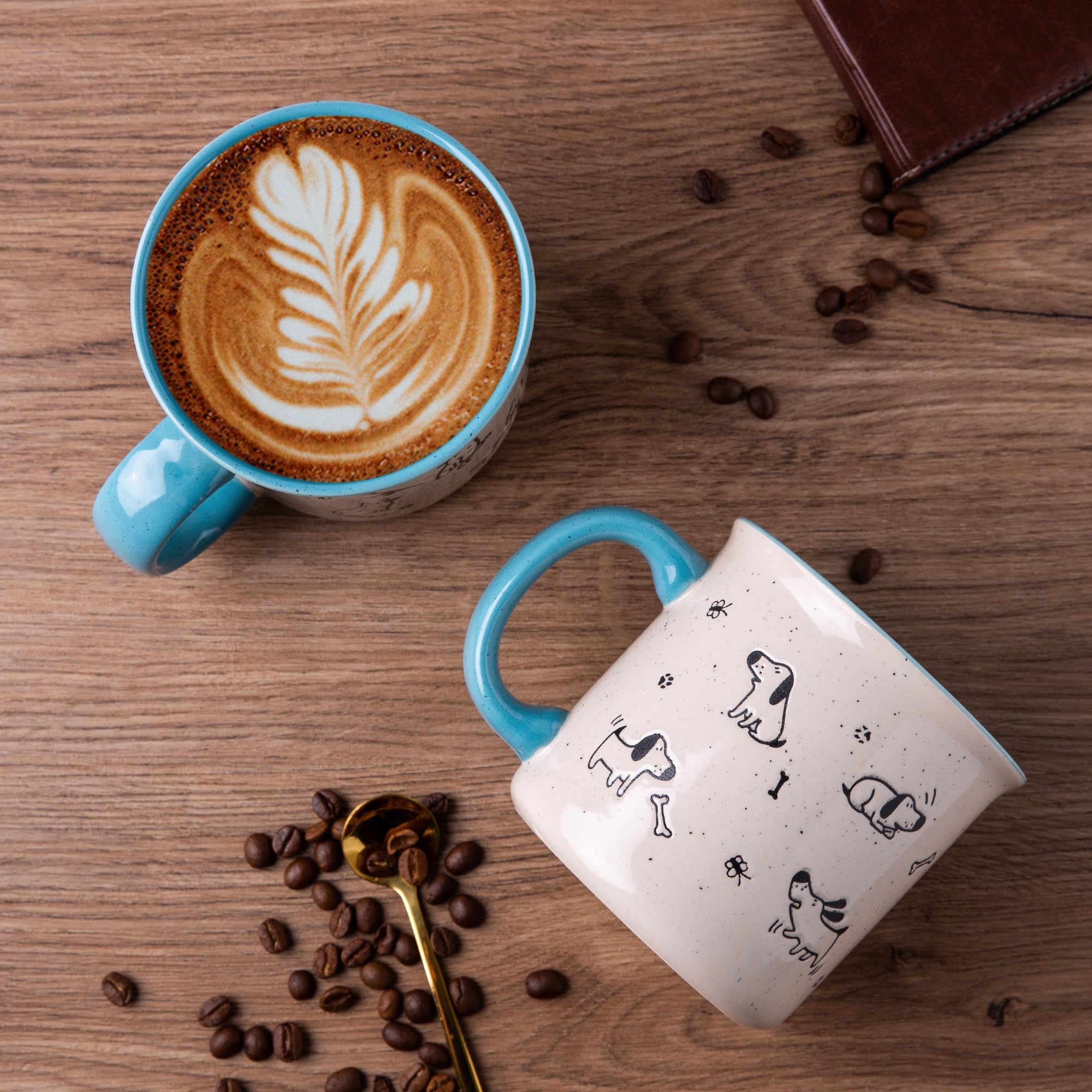 AmorArc textured dogs pattern mug in blue adds playful character.