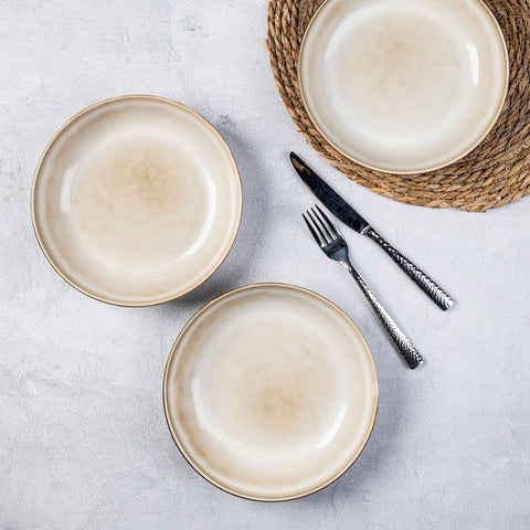 AmorArc wide stoneware bowls with rustic reactive glaze finish