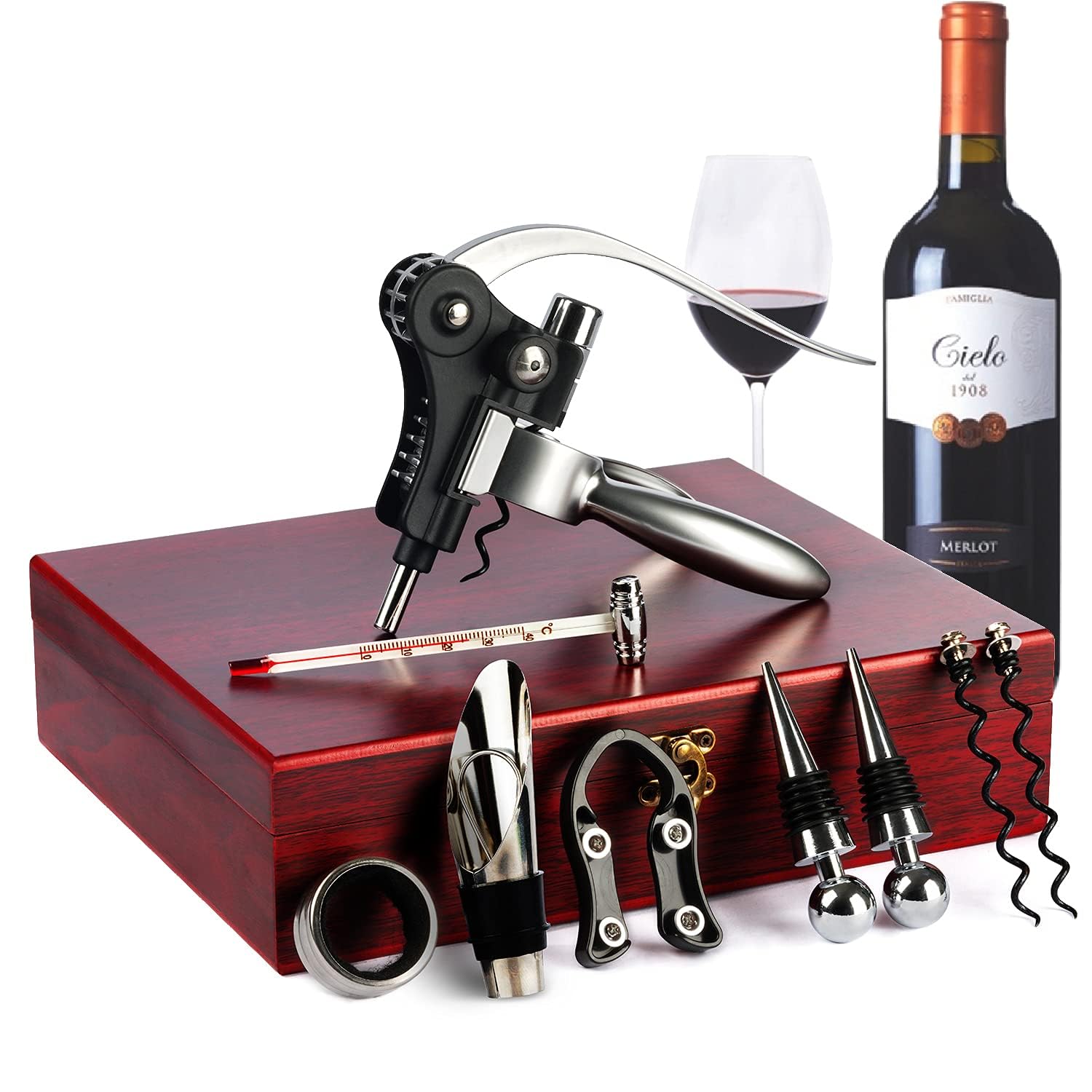 AMORONE thermometer accessory helps monitor serving temperature for better aroma.
